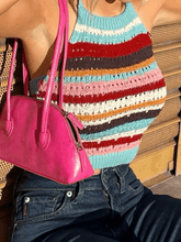 Gestricktes Neckholder-Camisole mit Farbblock-Streifen